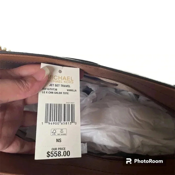 🔥 Michael‎ Kors Women Jet Set Travel Cross Chain Shoulder Tote Bag in Vanilla - Picture 8 of 11